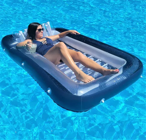 Vista 5 de Galvanox Tumbona inflable para piscina con almohada Balsa flotante grande de 70 x 49 pulgadas (azul marino)