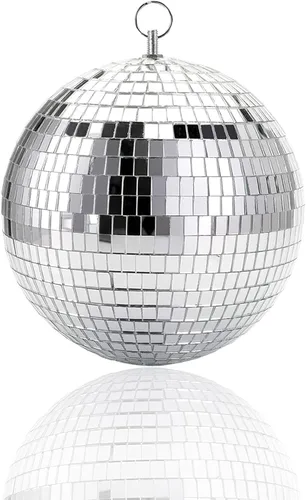 Bola de discoteca de espejo con anillo para colgar, bola de discoteca colgante de color plateado extragrande para fiesta o DJ, decoración del hogar,