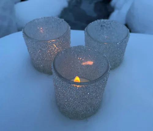 Sparkle Tealight Glass Holder New/Glitter Frosted/Comes with or Without Beeswax Candles/Container Tea Light Candle/Votive/Weddings (1 Holder)
