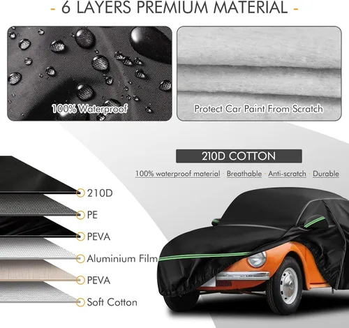 Vista 2 de para VW 1960-1980 Volkswagen Beetle Bug Sedan Saloon de 2 puertas Fundas para Autos 210D Exterior Impermeables UV, Fundas Protectoras Completas