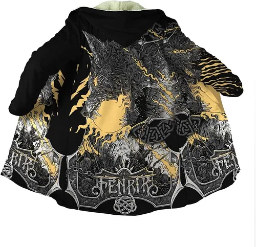 Abrigo con capucha de tatuaje de Odin Viking 3D, capa impresa de mitología nórdica, capa de cachemira sintética para hombre, chaqueta casual de