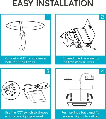 Vista 7 de LUXRITE Iluminación empotrable LED cuadrada ultrafina de 4 pulgadas, 5 opciones de temperatura de color 2700K - 5000K, luz empotrable regulable, 10