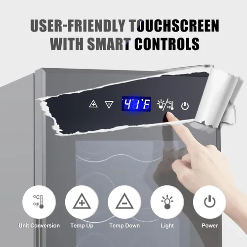 Vista 2 de Refrigerador de vino con compresor de 12 botellas con cerradura, refrigerador de vino independiente, control de temperatura digital de 41 °F a 64