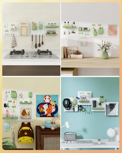 Vista 5 de Kit combinado de tablero de clavijas de metal, 4 tableros de clavijas de acero al carbono con 26 accesorios, organizador de pared para el hogar