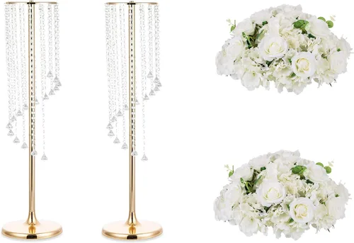 Nuptio Juego de 2 jarrones de boda y 2 flores artificiales para centros de mesa de boda