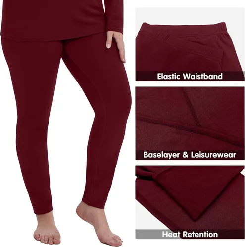 Vista 5 de FOREYOND Ropa interior térmica de talla grande para mujer, conjunto de pantalones largos con forro polar y capa base de pijama, parte superior e