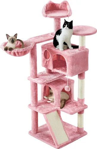 Vista 14 de YAHEETECH - Torre para gatos de 55 pulgadas, con varios niveles y una rampa completa cubierta de cuerda de sisal para ayudar a la relajación u