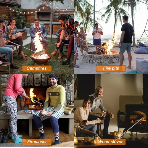 Vista 6 de BsBsBest Poker de Hoguera de 31 Pulgadas Extra Largo Portátil, Poker de Campamento para Chimenea, Camping, Estufa de Leña, Uso en Exteriores e