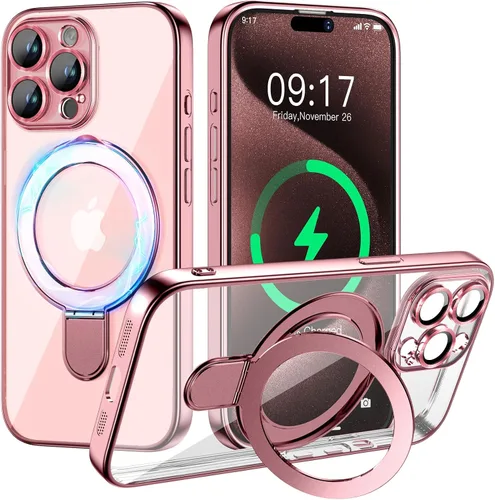 Vista 34 de Funda magnética para iPhone 14 Pro con soporte invisible [compatible con MagSafe] [protector completo de lente de cámara]