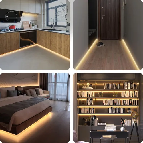 Vista 5 de WOBANE Tira de luces LED, tira de luz con sensor de movimiento con control remoto y adaptador, luz nocturna, función regulable, cinta de iluminación