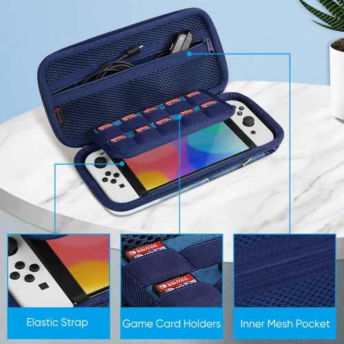 Vista 3 de Fintie Funda de transporte para Nintendo Switch OLED modelo 2021Switch 2017, a prueba de golpes funda protectora rígida bolsa de viaje con 10