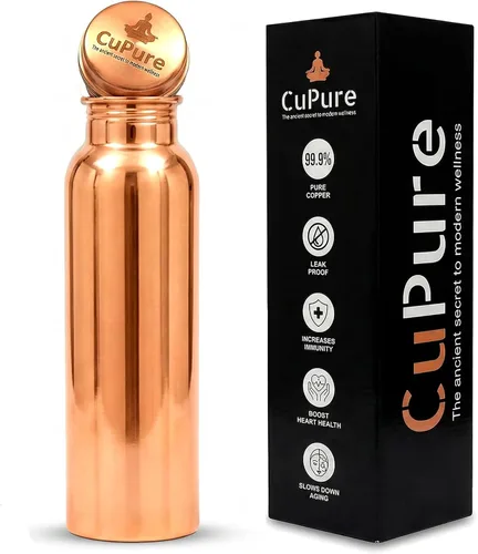 Botella de agua ayurvédica de cobre puro para la salud, a prueba de fugas, ideal para el hogar, oficina, gimnasio y yoga, 32 onzas de cobre