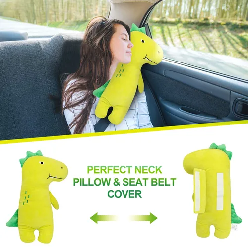 Vista 4 de Farochy Almohada de automóvil para niños, funda de cinturón de seguridad de dinosaurio, almohada para cinturón de seguridad de automóvil, fundas