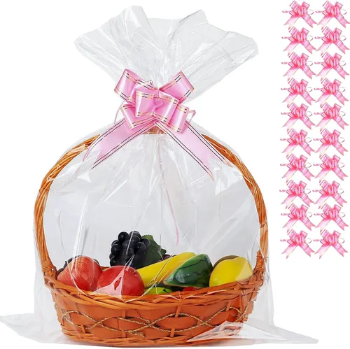 UltraOutlet Paquete de 50 bolsas grandes de celofán de 18 x 24 pulgadas, cesta de regalo de celofán transparente, bolsas de celofán de 2.3 mil de