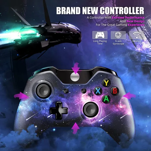 Vista 3 de CHASDI Controlador inalámbrico Xbox One, controlador personalizado Deisgn Starry Sky V2 Xbox con conector de auriculares de 0.138in para todos