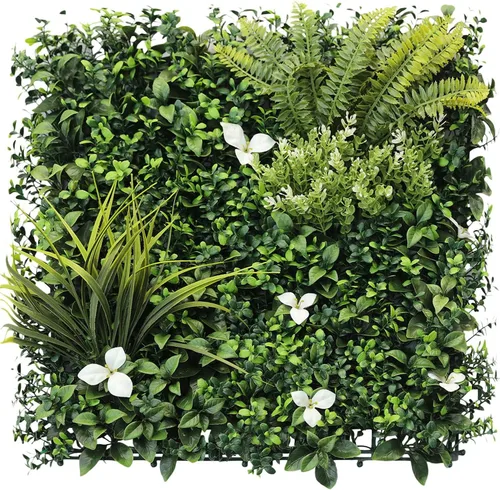 Vista 22 de E&K Panel de valla de plantas artificiales de 20 x 20 pulgadas, hojas sintéticas, césped, panel de privacidad para interiores y exteriores