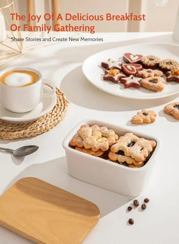 Vista 4 de Sweese - Mantequera de porcelana con tapa, perfecto para mantequilla de este y oeste, Blanco