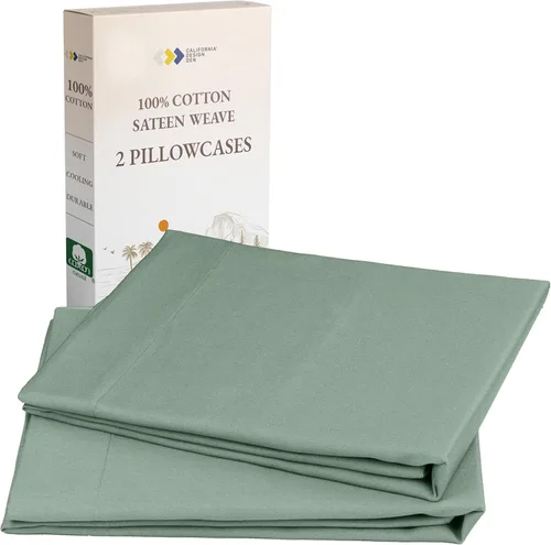 Vista 15 de California Design Den Juego de 2 fundas de almohada estándar tamaño Queen - 100% algodón, juego de 2 fundas de satén suave, se adapta a almohadas