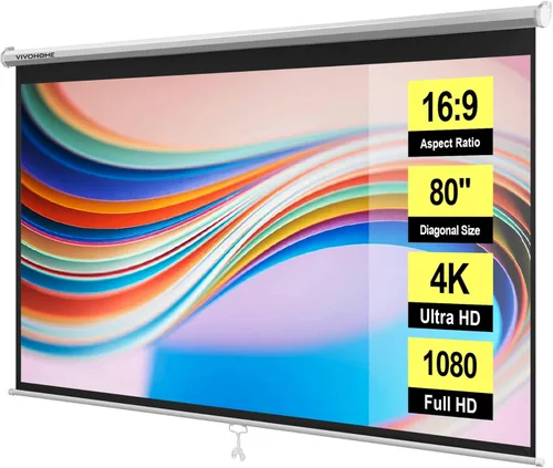 Vista 13 de VIVOHOME 100 pulgadas manual Pull Down pantalla del proyector, 16:9 HD retráctil pantalla panorámica para cine en casa, oficina, videojuego