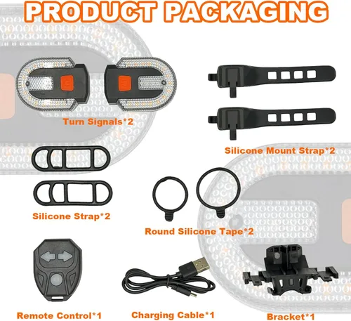 Vista 6 de Luz trasera para bicicleta con señal de giro, luz trasera para bicicleta, control remoto inalámbrico, recargable por USB, 5 modos, impermeable