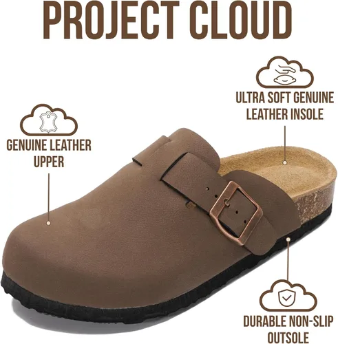 Vista 3 de Project Cloud Benton - Zuecos con plantilla de cuero genuino para mujer, pantuflas de espuma viscoelástica con soporte de arco, sandalias de moda