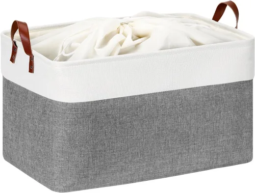 Vista 56 de DULLEMELO Cesta de almacenamiento pequeña para estantes, pequeña cesta plegable de tela rectangular para estantes, armarios, guardería, hogar, Beige