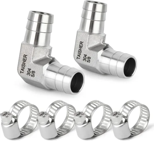 Vista 8 de TAISHER 1 PIEZA Accesorio de Manguera Codo de Acero Inoxidable 304 de 90 Grados - Púa de 1" x Púa de 1" para Combustible/Aire/Líquido/Gas con 2