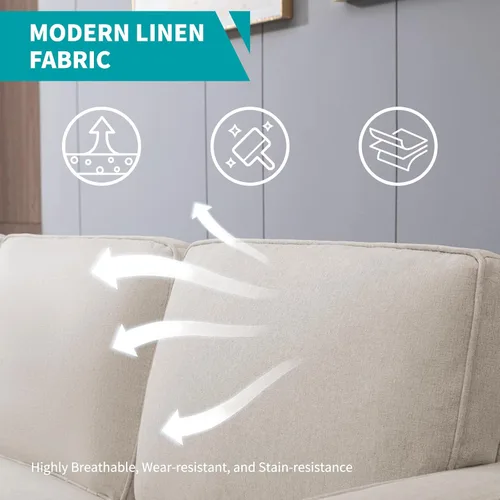 Vista 5 de BALUS Sofás seccionales de 78 pulgadas de ancho para sala de estar, sofá de tela de lino con otomana de almacenamiento, sofá de 3 plazas con otomana
