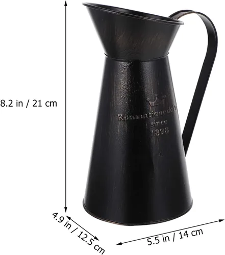 Vista 3 de DOITOOL Jarrón de metal rústico para leche, ramos de flores, con acabado desgastado y elegante, cubo de metal francés, jarrón de lata primitiva