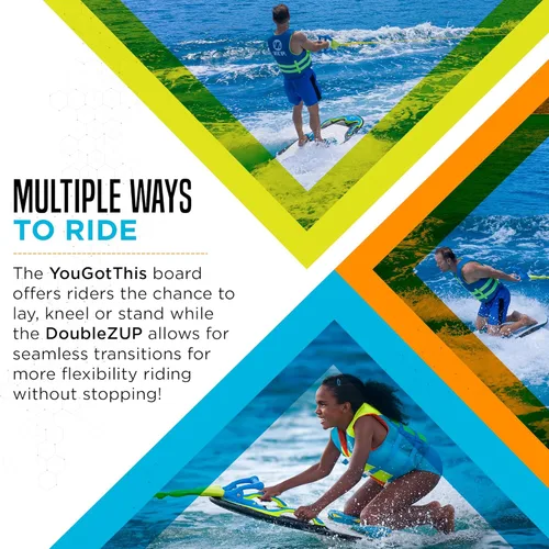 Vista 5 de ZUP You Got This 260 Board and Handle Combo with EVA Foam Padding, All-in-One Kneeboard, Wakeboard, Wakeskate, and Wakesurf Board for Kids, Teens