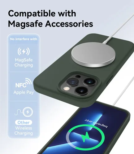 Vista 3 de AOTESIER Funda magnética para iPhone 13 Pro Max, compatible con MagSafe, protección militar a prueba de golpes, funda de silicona con forro de Verde