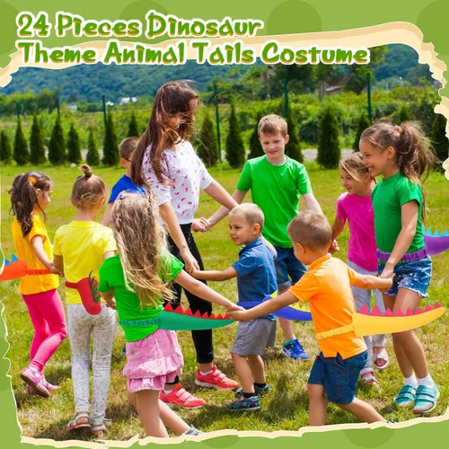 Vista 6 de Libima Juego de 24 piezas de disfraz de dinosaurio de cola de dinosaurio, fiesta temática de dragón y dinosaurio, disfraz de cola de animal