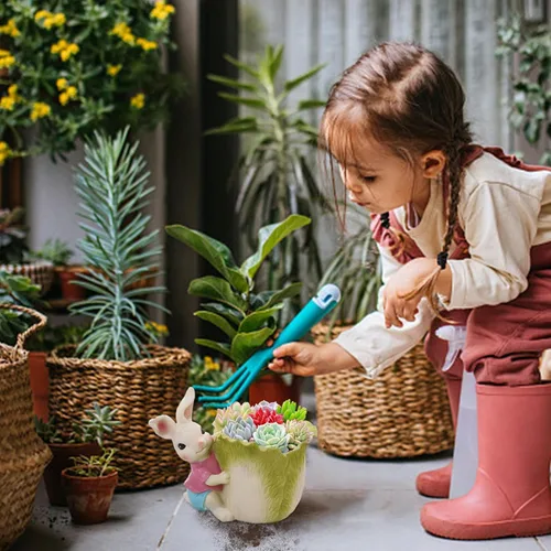 Vista 3 de Mini macetas para suculentas Macetas de conejo Maceta de resina de Pascua de dibujos animados Maceta de conejo para interiores y exteriores