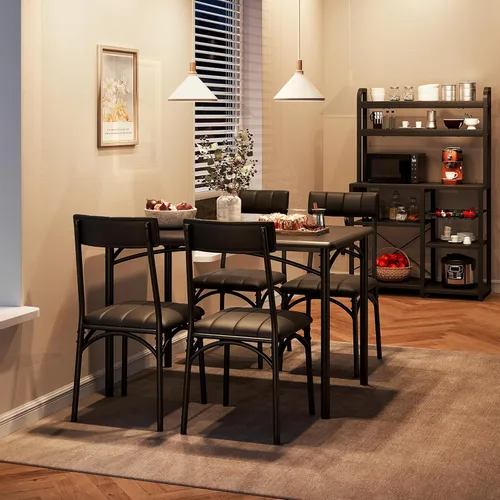 Vista 4 de GAOMON Juego de mesa de comedor para 4, mesa de cocina de 5 piezas y sillas para 4 con sillas tapizadas, juego de mesa de comedor rectangular, juego