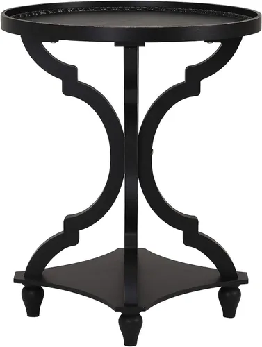 Vista 6 de Wnutrees Mesa auxiliar redonda de estilo granja, mesitas de noche rústicas para sala de estar, bandeja de madera, acabado artesanal, juego de 2