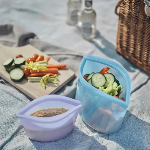 Vista 3 de Stasher Bolsas de almacenamiento reutilizables de silicona, paquete de 4, bolsas reutilizables para congelador, microondas, lavavajillas, horno, al