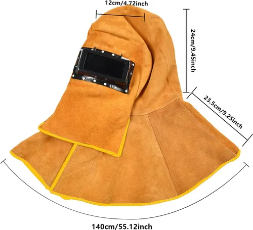 Vista 8 de Capucha de soldadura de piel de vaca mejorada con máscara de lente de filtro de oscurecimiento automático solar, casco de soldadura con protección