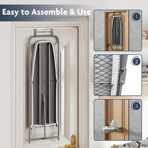 Vista 7 de GOFLAME Tabla de planchar para colocar sobre la puerta, tabla de planchar colgante con soporte de hierro y marco de metal resistente, tabla