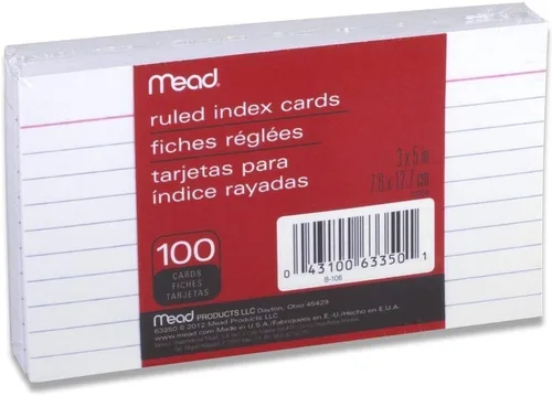 Tarjetas índice Mead 3 x 5 pulgadas, con renglones, 100 unidades, color blanco (63350) paquete de 6