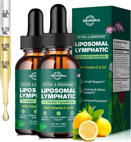 Vista 8 de Gotas líquidas de drenaje linfático liposomal, suplemento de apoyo linfático con raíz de diente de león, cuchillas, equinácea, caléndula