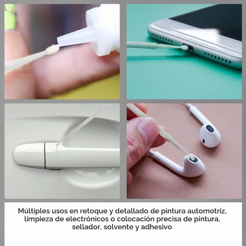 Vista 6 de TCP Global 100 cepillos de retoque de pintura, aplicadores tipo cepillos micro descartables, blancos con puntas finas de 1,0 mm, para taller