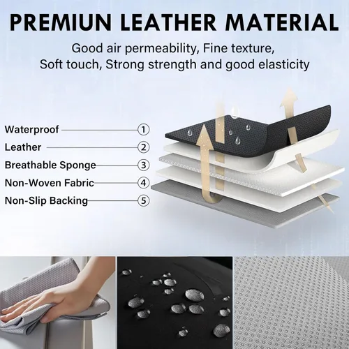 Vista 7 de Coverado - Juego completo de fundas de asiento para automóvil, de piel de napa, protector impermeable con soporte lumbar, con ajuste universal