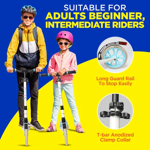 Vista 5 de SereneLife Kick Scooter for Adults, Teens, and Kids – 2-Wheel Folding Scooter with Adjustable T-Bar, Anti-Slip Alloy Deck, Carry Strap, White