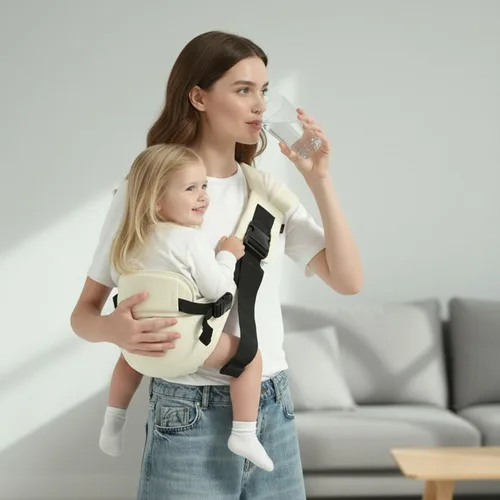 Vista 2 de MISSWISDOM Portabebés para niños pequeños, portabebés de cadera con respaldo, portabebés ligeros para viajes, beige