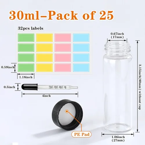 Vista 3 de Frascos de vidrio transparente de 0.1 fl oz con tapas, botella de muestra