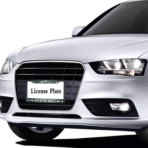 Vista 4 de HOSNYE Adventure Awaits - Marco de matrícula para entusiastas de los viajes alpinos, cubierta de metal para placas frontales, marco de placa