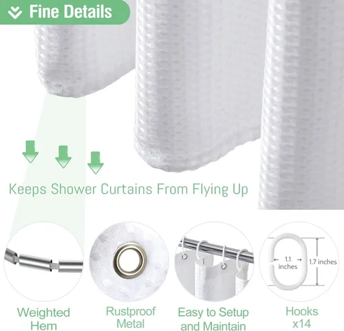Vista 750 de Cortina de ducha de tela Dynamene verde oscuro - Cortinas de baño de tela de nido de abeja texturizadas resistentes, juego de cortinas de baño