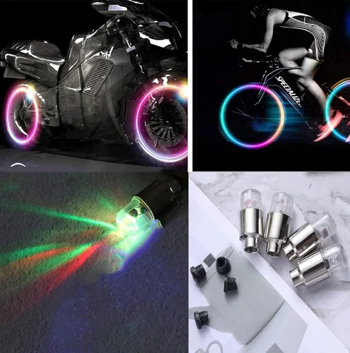 Vista 5 de Luces LED para neumáticos de automóvil, paquete de 4 unidades, tapones para válvulas de camión, bicicleta, carrito de golf, luz de rueda
