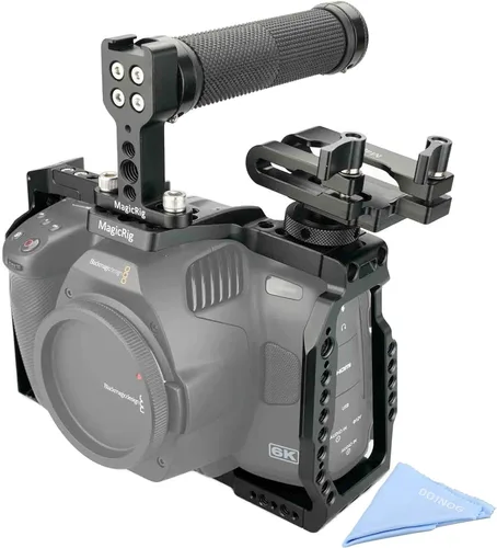 BMPCC 6K Pro / G2 Full Cage Rig para Blackmagic Design Pocket Cinema Camera 6K Pro y G2, con mango superior de goma, abrazadera de montaje SSD T5