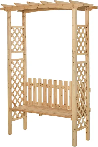 Outsunny - Cenador de jardín de madera para plantas trepadoras con banco natural